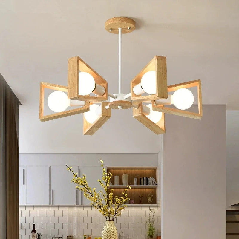 Black White Modern Ceiling Chandelier Lamp 3/5/6/8 Lights E27 Windmill LED Nordic Wooden Hanging Light for Living Room Bedroom