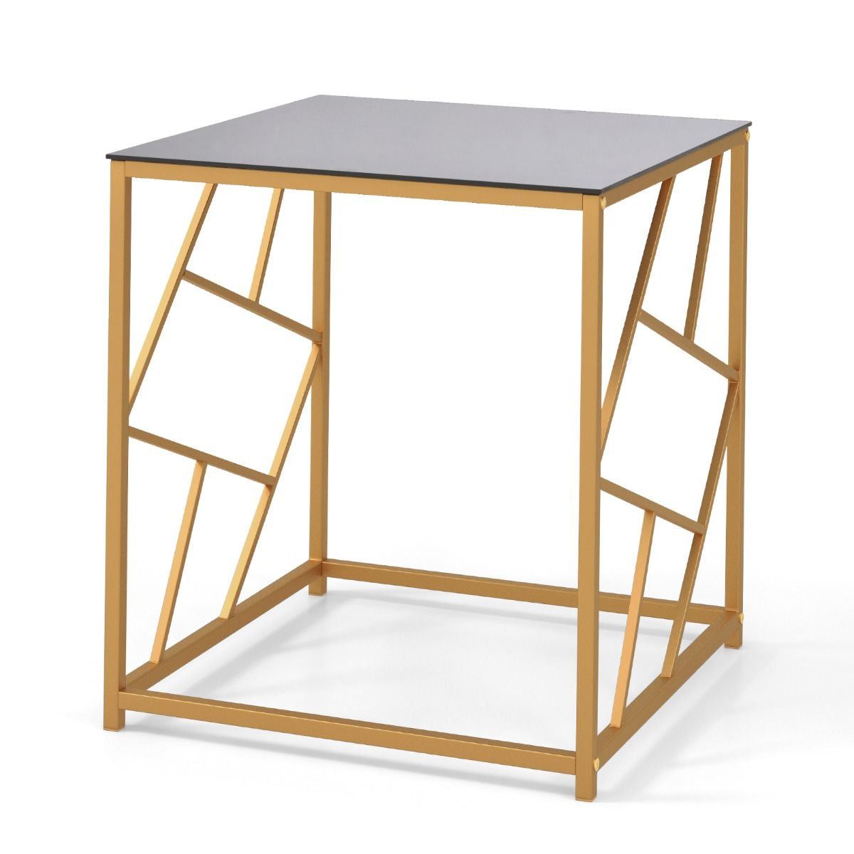 Table D'Appoint Carrée Bout De Canapé Avec Plateau En Verre Trempé Cadre Géométrique Doré Petite Table Basse Salon Moderne 50 X 50 X 55 Cm Noir