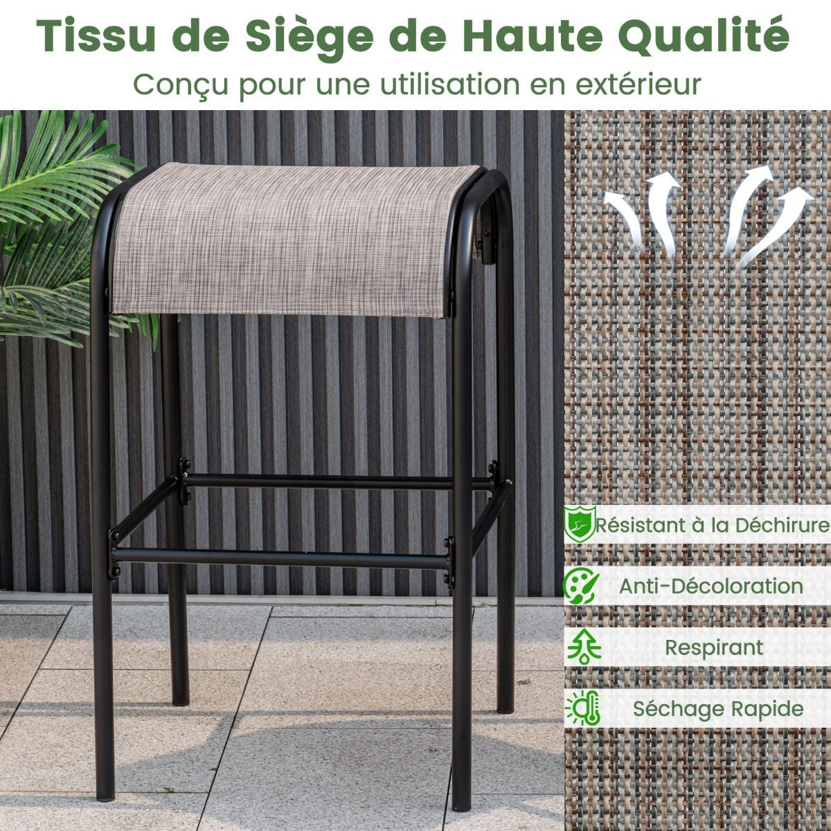 Ensemble De 2 Tabourets De Bar Tabourets Bistrot En Métal Haut De 76 Cm Siège En Tissu Incurvé Cadre En Métal Robuste Café