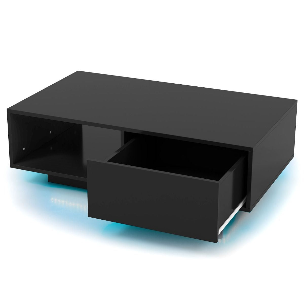 Table Basse Contemporain Avec Lumières LED 20 Couleurs 95X55X31 CM Table De Salon Avec Grand Tiroir Et Compartiment Blanc/Noir