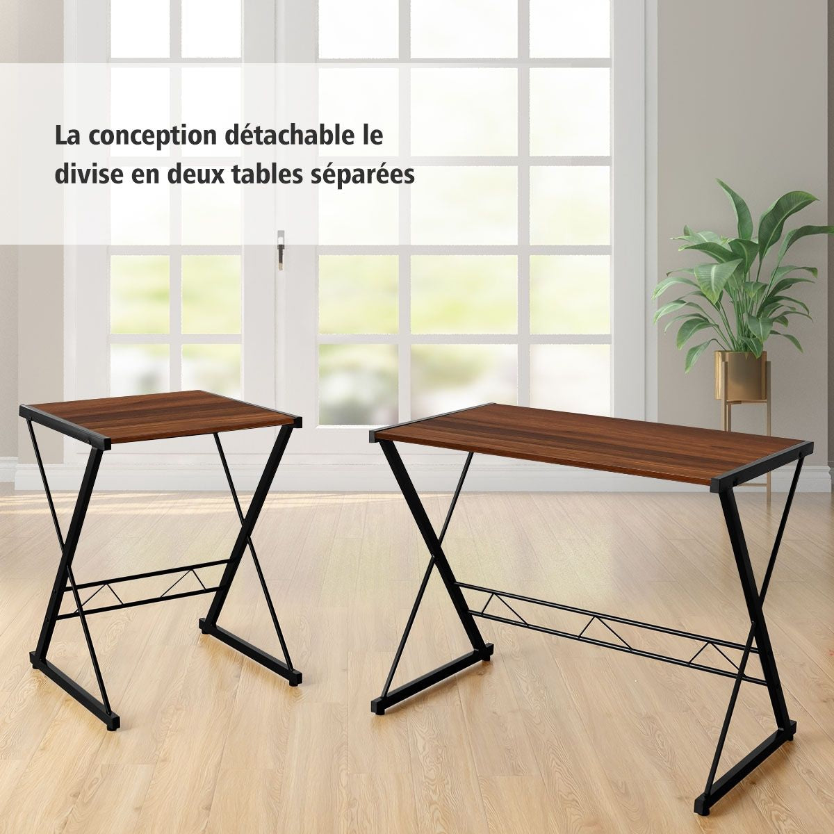 Bureau D'Angle En Forme L Détachable Avec Support Pour Moniteur 147X112X79Cm Noyer/Noir/Antique
