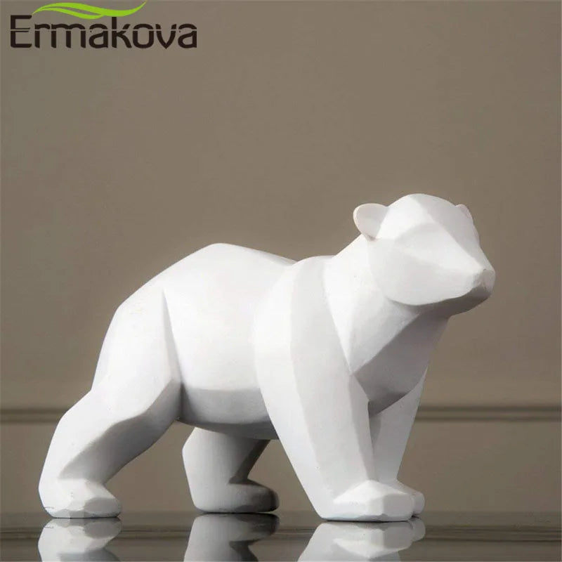 Sculpture d’ours en résine géométrique Statue d’ours polaire Ornement de bureau de mode Figurines abstraites modernes d’ours