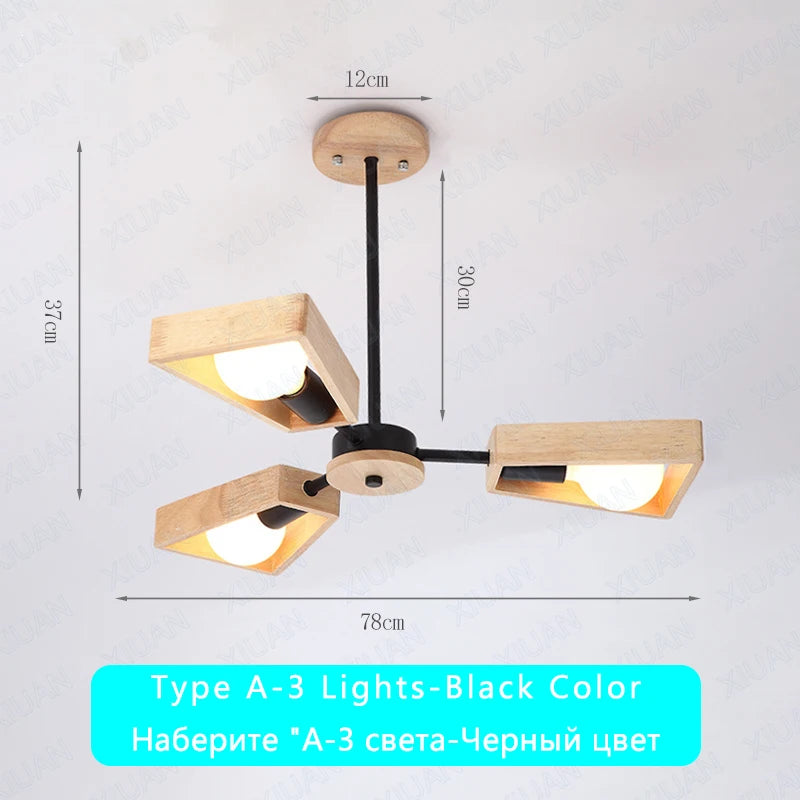 Black White Modern Ceiling Chandelier Lamp 3/5/6/8 Lights E27 Windmill LED Nordic Wooden Hanging Light for Living Room Bedroom