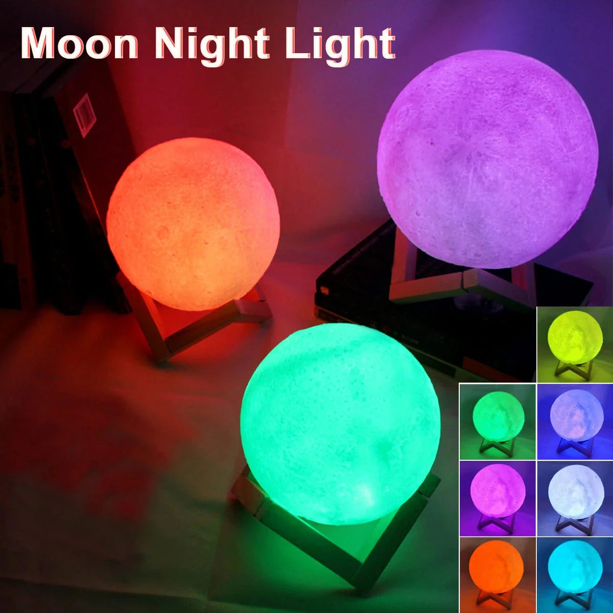 D5 Starry Moon Lamp 8Cm - Veilleuse LED avec support, parfaite pour la décoration de chambre et les cadeaux