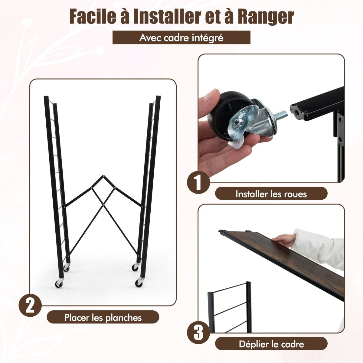 Étagère De Rangement Pliable À 4 Niveaux Étagère Réglable Avec Roues Verrouillables Unité De Rangement Domestique Organisateur De Rangement Noir