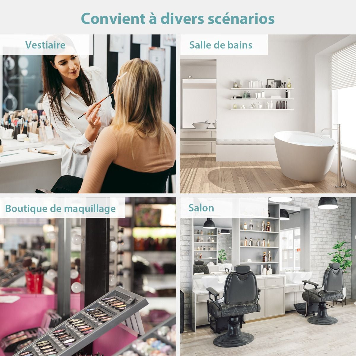 Miroir De Salle De Bain LED 80 X 60 Cm Avec 3 Eclairages Interrupteur Tactile Et Fonction Anti-Buée