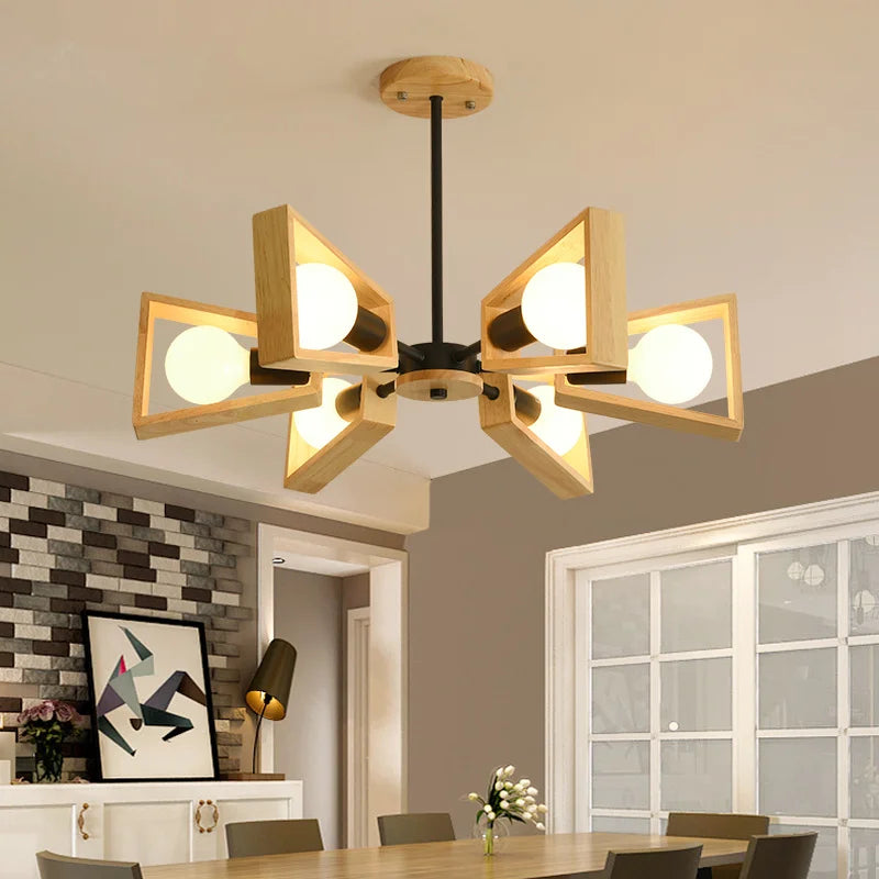 Black White Modern Ceiling Chandelier Lamp 3/5/6/8 Lights E27 Windmill LED Nordic Wooden Hanging Light for Living Room Bedroom
