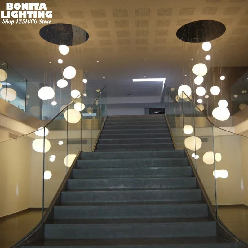 Cobblestone Hanging Lamps for Dining Room Stone Glass Modern Pendant Lamp Led Milky White Ball Restaurant Cord Pendant Light