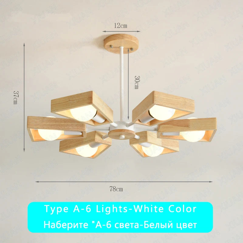 Black White Modern Ceiling Chandelier Lamp 3/5/6/8 Lights E27 Windmill LED Nordic Wooden Hanging Light for Living Room Bedroom