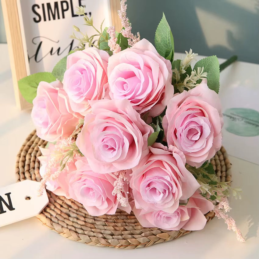Artificial Blue Roses Flowers Silk Rose Flower Bouquet Artificial Flowers Home Garden Decoration Wedding Roses Fake Flowers