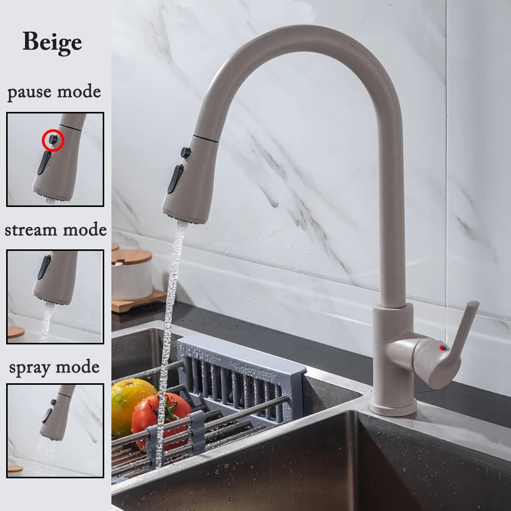 Robinet de cuisine noir Robinet de cuisine à tirer Mitigeur d’évier de cuisine Robinet brossé Nickle Stream Pulvérisateur Tête Chrome Robinet d’eau de cuisine