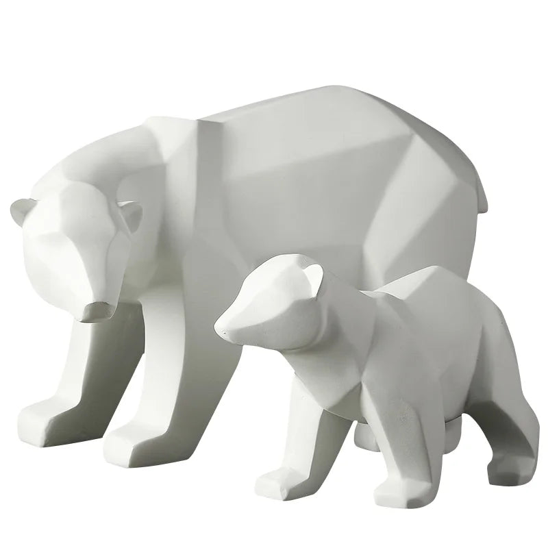 Sculpture d’ours en résine géométrique Statue d’ours polaire Ornement de bureau de mode Figurines abstraites modernes d’ours
