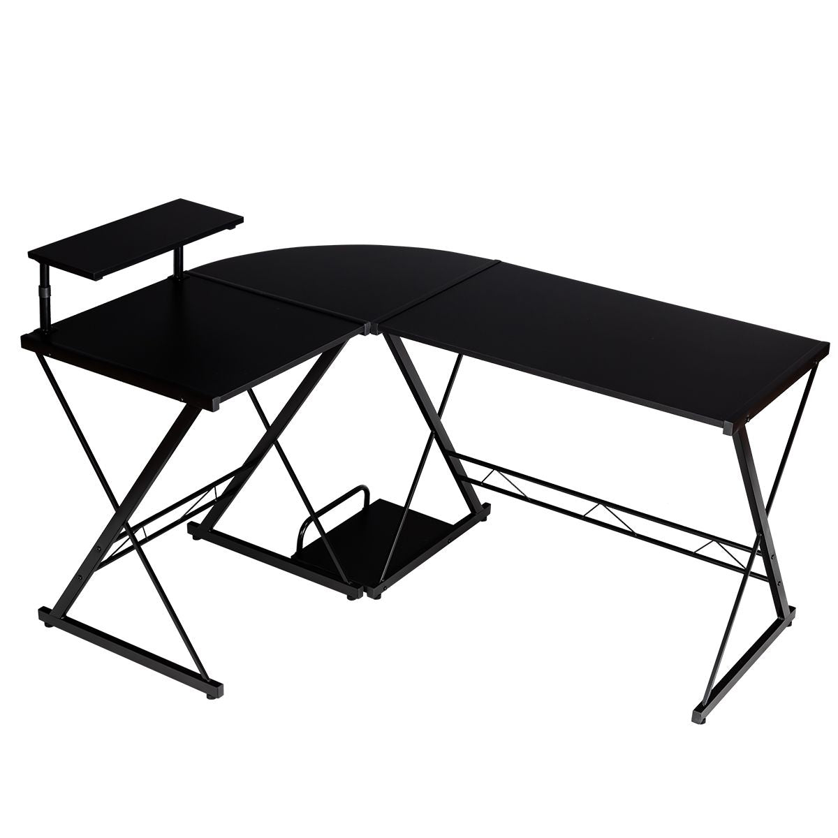 Bureau D'Angle En Forme L Détachable Avec Support Pour Moniteur 147X112X79Cm Noyer/Noir/Antique