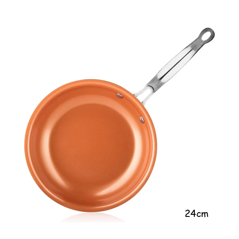 Poêle à frire antiadhésive 20 24 28Cm Poêle à frire avec revêtement en céramique titane ronde Poêle à œufs en cuivre Batterie de cuisine KC0459