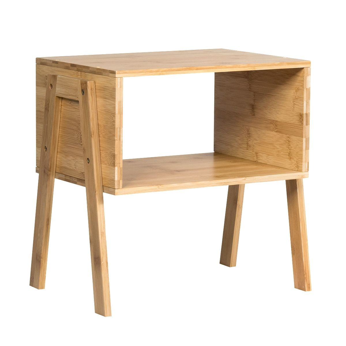 Lot De 2 Table De Chevet Matériau Non-Toxique Avec Compartiment De Rangement Ouvert Naturel