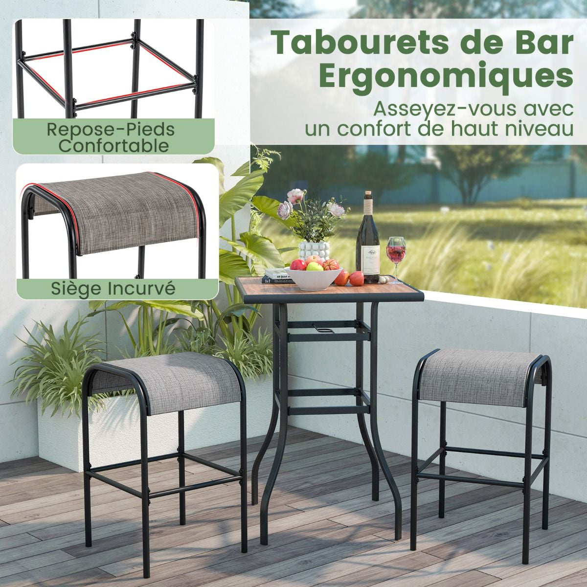 Ensemble De 2 Tabourets De Bar Tabourets Bistrot En Métal Haut De 76 Cm Siège En Tissu Incurvé Cadre En Métal Robuste Café