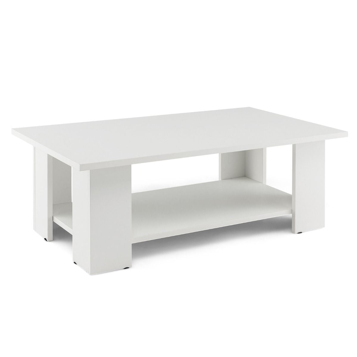 Table Basse En Bois À 2 Niveaux Avec Etagère Ouverte Style Moderne Pour Salon Chambre 90 X 52 X 32 Cm Blanc