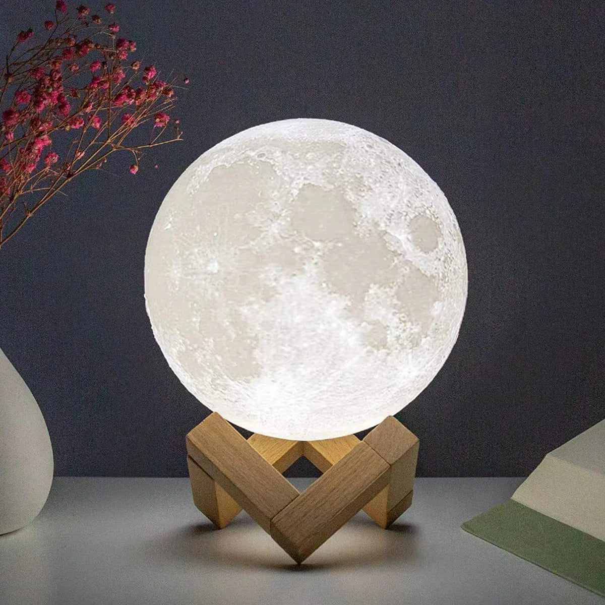 D5 Starry Moon Lamp 8Cm - Veilleuse LED avec support, parfaite pour la décoration de chambre et les cadeaux