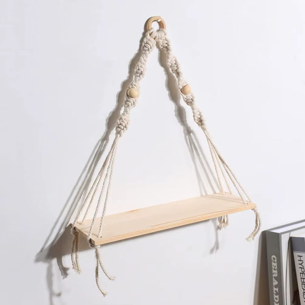Macrame Hanging Shelf Boho Wall Decor Bedroom 1 PC Rustic Wood Floating Shelves for Room Nursery Bathroom Living Room College
