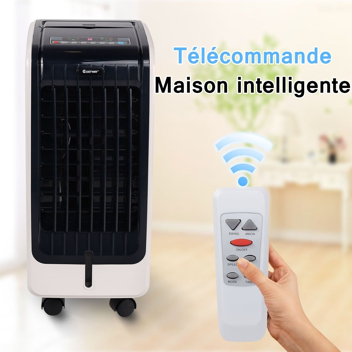 Refroidisseur D’Air 75W Portable Avec Télécommande Ecran LCD 3 Vitesses Minuterie 8H Réservoir D'Eau 6L 32X25X57Cm