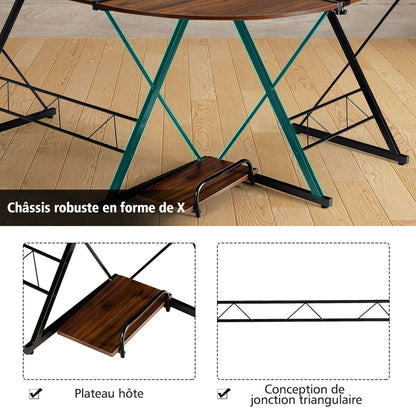 Bureau D'Angle En Forme L Détachable Avec Support Pour Moniteur 147X112X79Cm Noyer/Noir/Antique