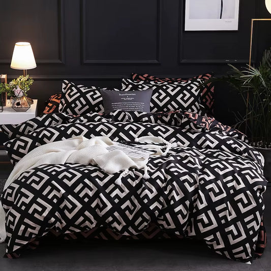 Ensemble de literie de luxe noir, lit Queen King simple, grande taille, en polyester, housse de couette, ensemble plaid moderne oiseau avec taie d’oreiller