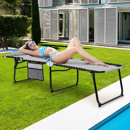 Chaise Longue Pliante Avec Appuie-Tête Amovible Dossier Réglable À 4 Positions Acier Antirouille Pour Camping Terrasse Noir/Bleu/Gris