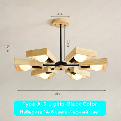 Black White Modern Ceiling Chandelier Lamp 3/5/6/8 Lights E27 Windmill LED Nordic Wooden Hanging Light for Living Room Bedroom