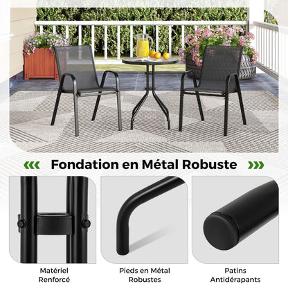 Ensemble De Jardin 3 Pièces 2 Fauteuils Ergonomiques Avec Table Basse En Verre Trempé Pour Jardin Balcon Terrasse Cour