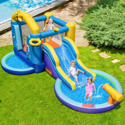 Château Gonflable Océan 6 En 1 Avec Souffleur 680W Toboggan Aquatique & 2 Piscines Maison De Rebond Gonflable Charge 90Kg