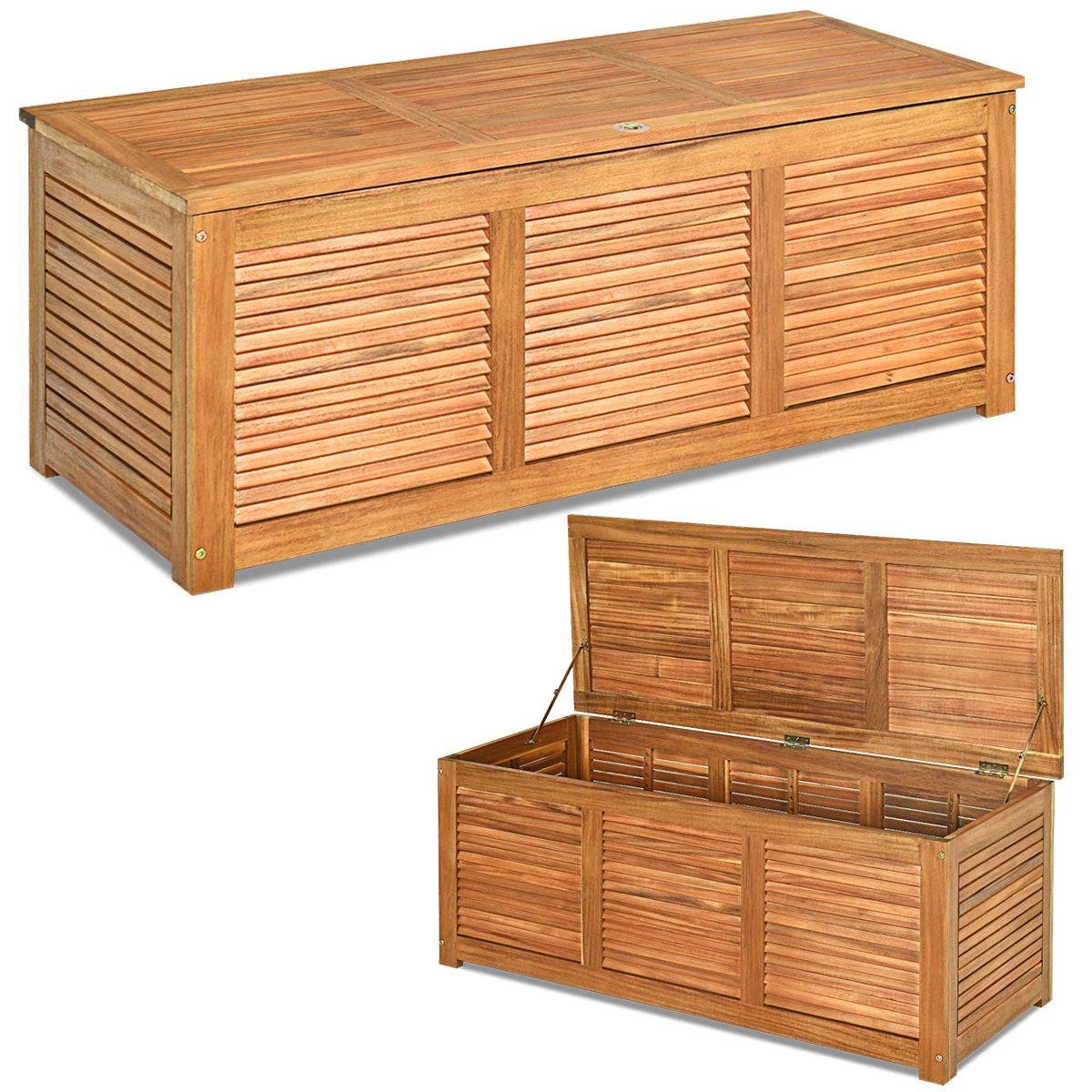 Malle En Bois D’Acacia Coffre Boîte De Rangement 120 X 45 X 45 Cm Charge Max 150KG Pour Terrasse Jardin Ou Cour Nature