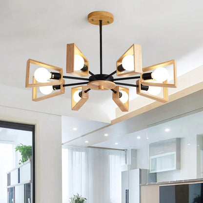 Black White Modern Ceiling Chandelier Lamp 3/5/6/8 Lights E27 Windmill LED Nordic Wooden Hanging Light for Living Room Bedroom
