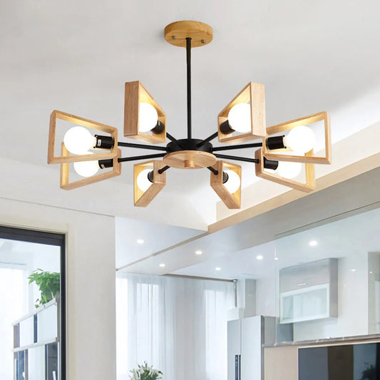 Black White Modern Ceiling Chandelier Lamp 3/5/6/8 Lights E27 Windmill LED Nordic Wooden Hanging Light for Living Room Bedroom