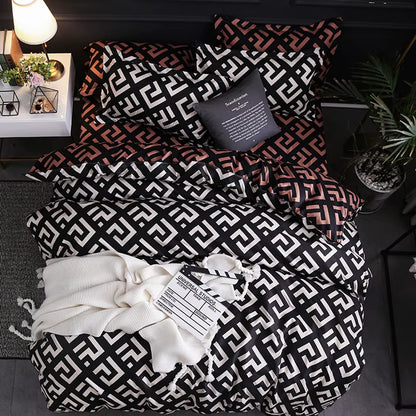 Ensemble de literie de luxe noir, lit Queen King simple, grande taille, en polyester, housse de couette, ensemble plaid moderne oiseau avec taie d’oreiller