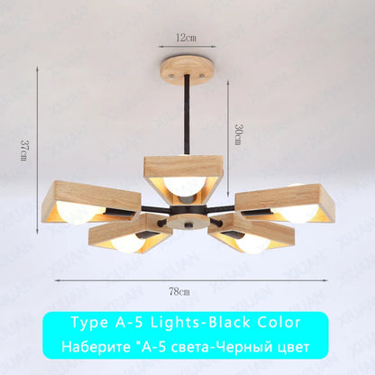 Black White Modern Ceiling Chandelier Lamp 3/5/6/8 Lights E27 Windmill LED Nordic Wooden Hanging Light for Living Room Bedroom