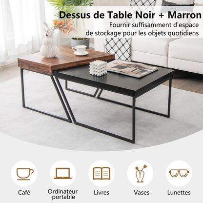 Lot De 2 Tables Basses Gigognes Avec Cadre Métal - 2 Combinaison disponible 