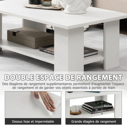 Table Basse En Bois À 2 Niveaux Avec Etagère Ouverte Style Moderne Pour Salon Chambre 90 X 52 X 32 Cm Blanc
