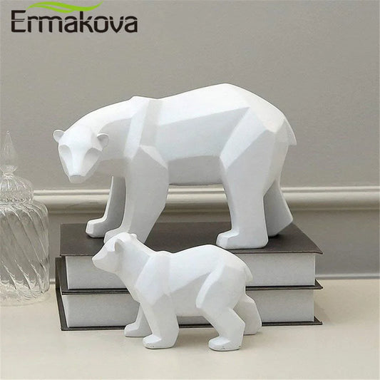 Sculpture d’ours en résine géométrique Statue d’ours polaire Ornement de bureau de mode Figurines abstraites modernes d’ours