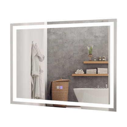 Miroir De Salle De Bain LED 80 X 60 Cm Avec 3 Eclairages Interrupteur Tactile Et Fonction Anti-Buée