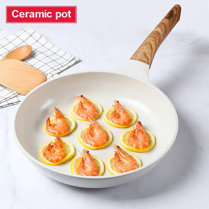 Ensemble de casserole en céramique pour poêle à frire et casserole antiadhésive pour le petit-déjeuner, crêpe, poêle en nid d’abeille wok, cuisine japonaise émaillée