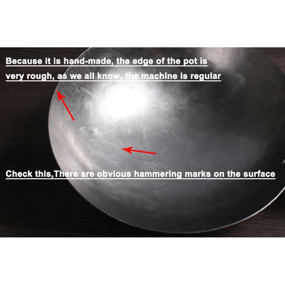Wok en acier au carbone chinois avec marteau à l’oreille fait à la main, grand wok en fer, antiadhésif, non-Coating, batterie de cuisine au gaz saine