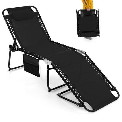 Chaise Longue Pliante Avec Appuie-Tête Amovible Dossier Réglable À 4 Positions Acier Antirouille Pour Camping Terrasse Noir/Bleu/Gris
