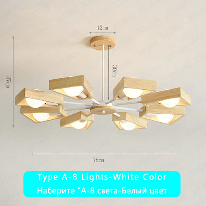 Black White Modern Ceiling Chandelier Lamp 3/5/6/8 Lights E27 Windmill LED Nordic Wooden Hanging Light for Living Room Bedroom