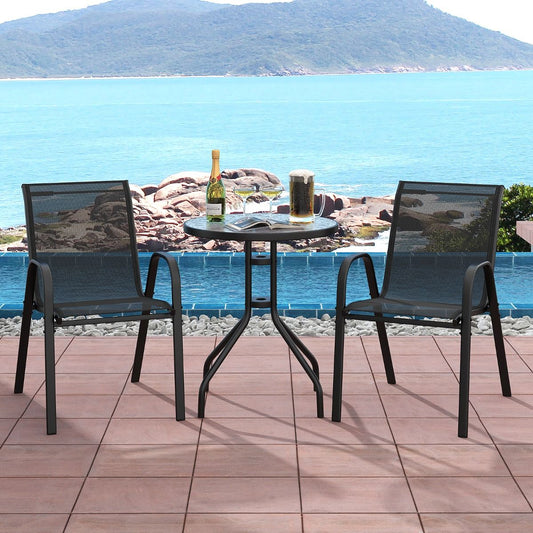 Ensemble De Jardin 3 Pièces 2 Fauteuils Ergonomiques Avec Table Basse En Verre Trempé Pour Jardin Balcon Terrasse Cour