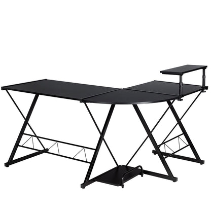Bureau D'Angle En Forme L Détachable Avec Support Pour Moniteur 147X112X79Cm Noyer/Noir/Antique
