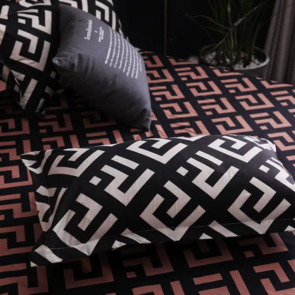 Ensemble de literie de luxe noir, lit Queen King simple, grande taille, en polyester, housse de couette, ensemble plaid moderne oiseau avec taie d’oreiller
