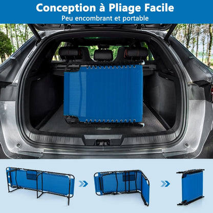 Chaise Longue Pliante Avec Appuie-Tête Amovible Dossier Réglable À 4 Positions Acier Antirouille Pour Camping Terrasse Noir/Bleu/Gris