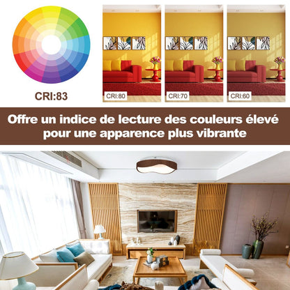 Plafonnier LED Luminaire Moderne 24 W Avec Motif En Bois Cadre En Métal Lustre À Éclairage LED 3000 K Lumière Chaude Plafonnier LED Marron