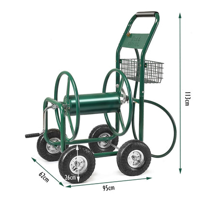 Dévidoir De Tuyau D’Arrosage Avec 4 Roulettes Chariot Pour 1.7M De Tuyau D’Arrosage Panier, 95X62X113Cm, Vert