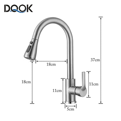Robinet de cuisine noir Robinet de cuisine à tirer Mitigeur d’évier de cuisine Robinet brossé Nickle Stream Pulvérisateur Tête Chrome Robinet d’eau de cuisine
